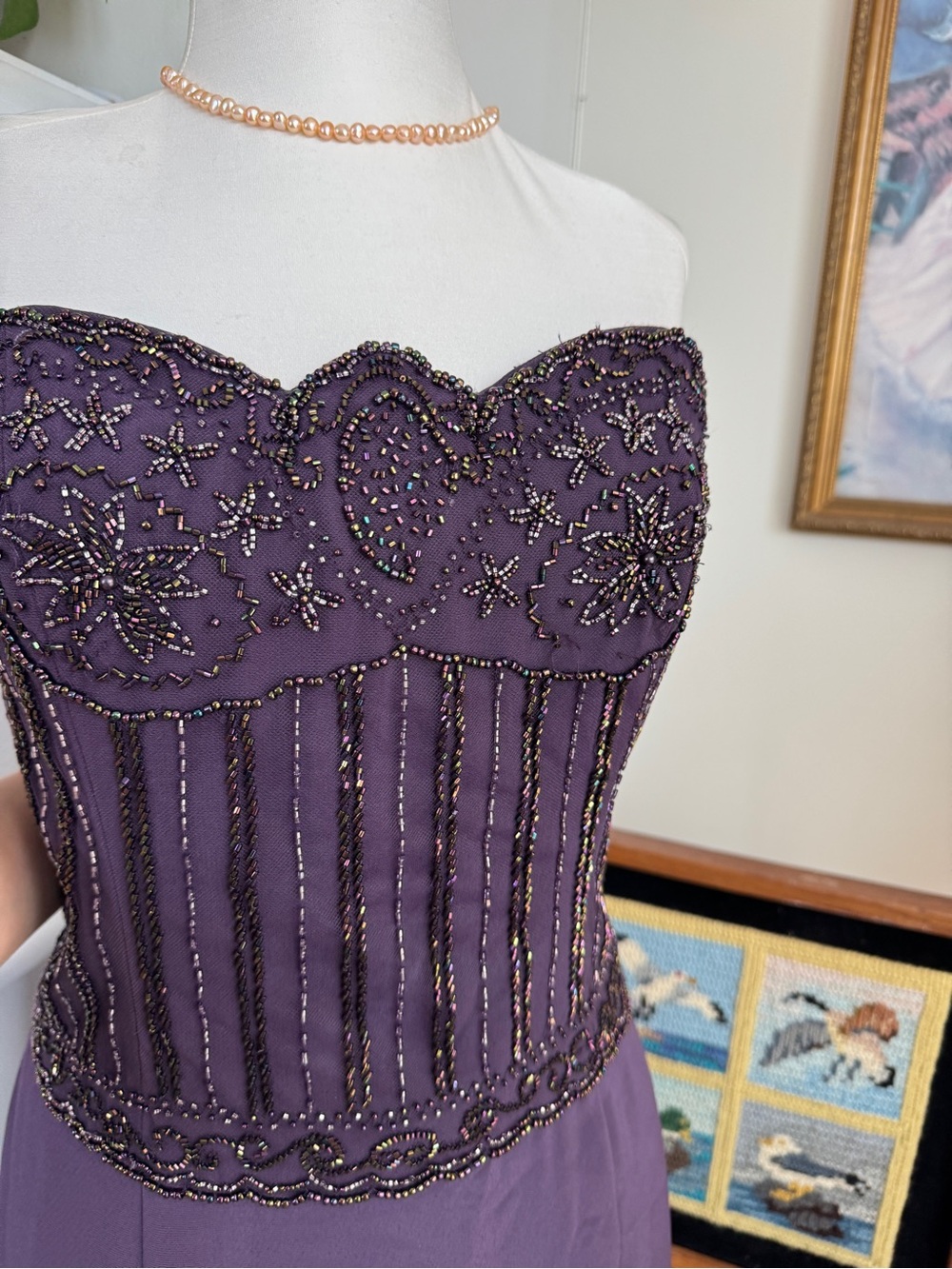Vintage Bob Mackie Iridescent Beaded Plum Y2K Designer Evening Gown